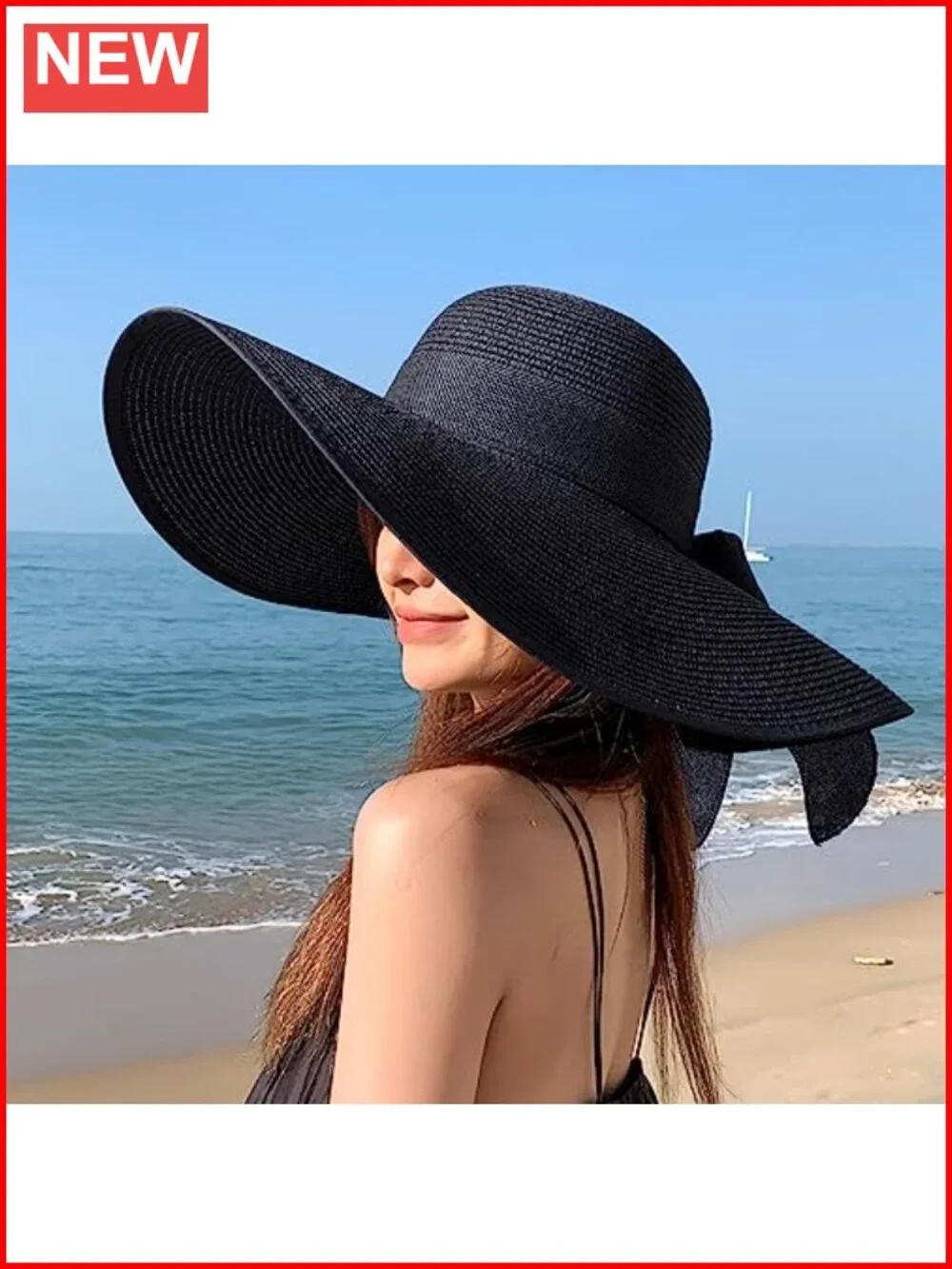 Wide Brim Foldable Straw Sun Hat UPF 50+ for Beach Vacation